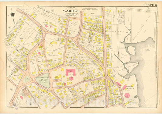 Historic Map : Atlas City of Boston, Vol. 5, Dorchester, 4th Ed., Dorchester 1904 Plate 008 , Vintage Wall Art
