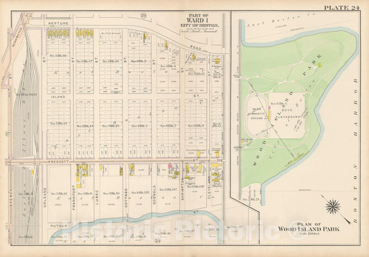 Historic Map : Atlas City of Boston: Charlestown and East Boston, East Boston 1912 Plate 024 , Vintage Wall Art