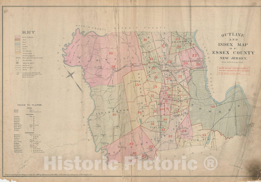 Historic Map : Atlas of Essex County, New Jersey, 1890 , Vintage Wall Art