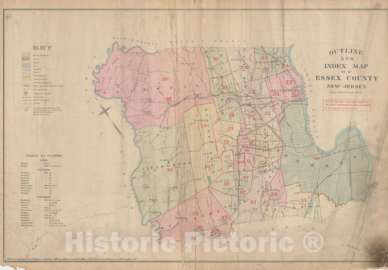 Historic Map : Atlas of Essex County, New Jersey, 1890 , Vintage Wall Art
