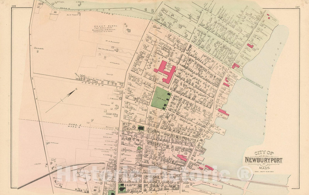 Historic Map : Atlas of Essex County, Newburyport 1884 , v3, Vintage Wall Art