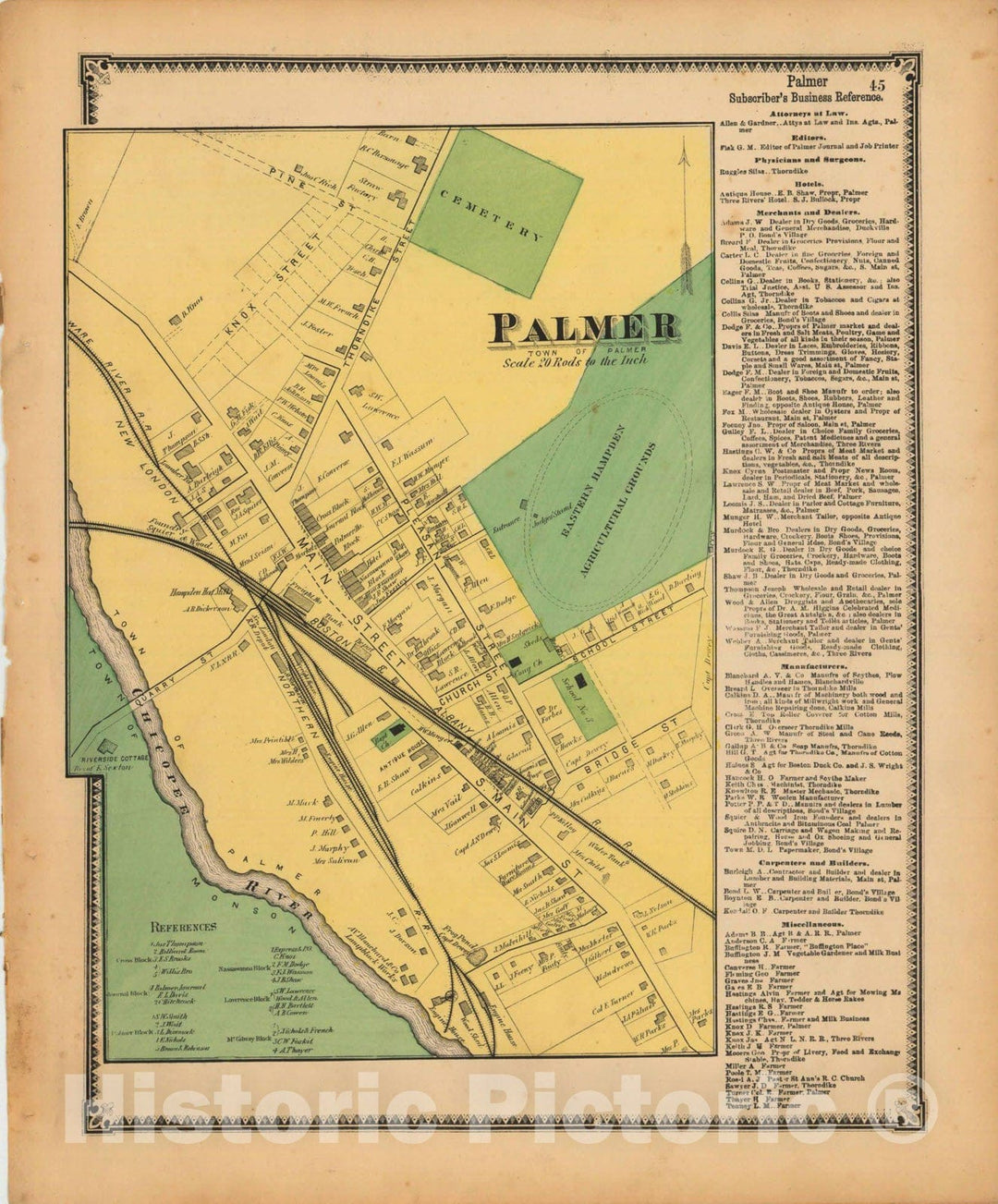 Historic Map : Atlas of Hampden County Massachusetts, Palmer 1870 , Vintage Wall Art