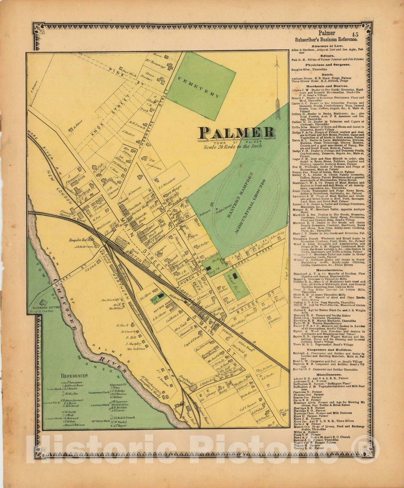 Historic Map : Atlas of Hampden County Massachusetts, Palmer 1870 , Vintage Wall Art