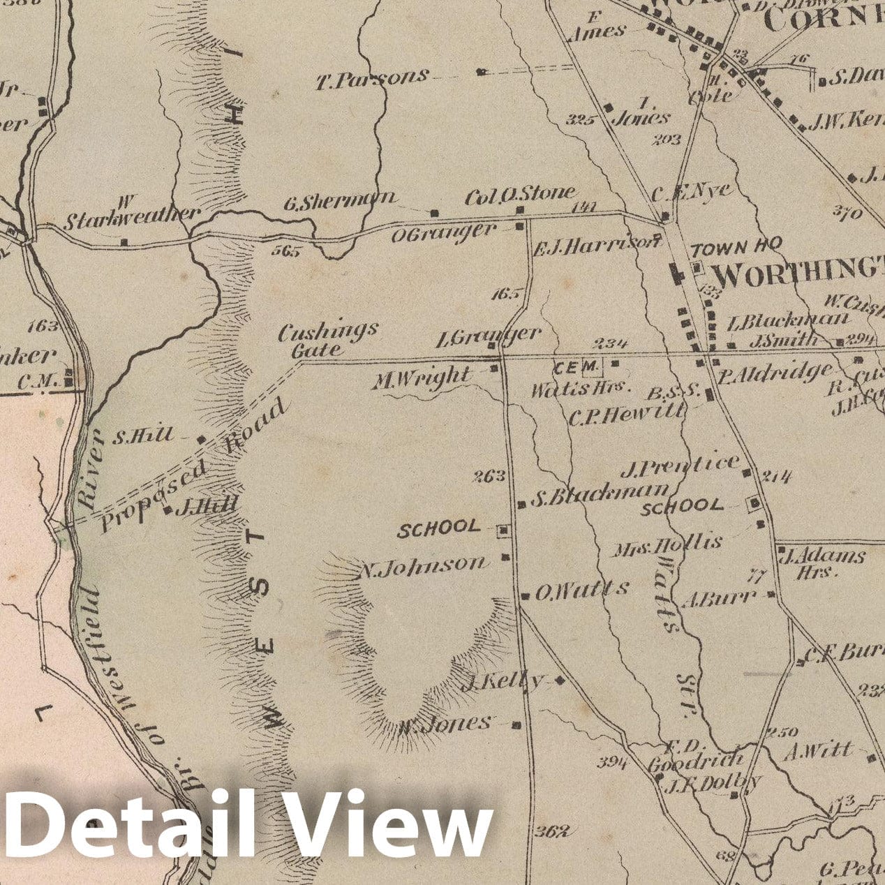 Historic Map : Atlas of Hampshire County Massachusetts, Worthington 1873 , Vintage Wall Art