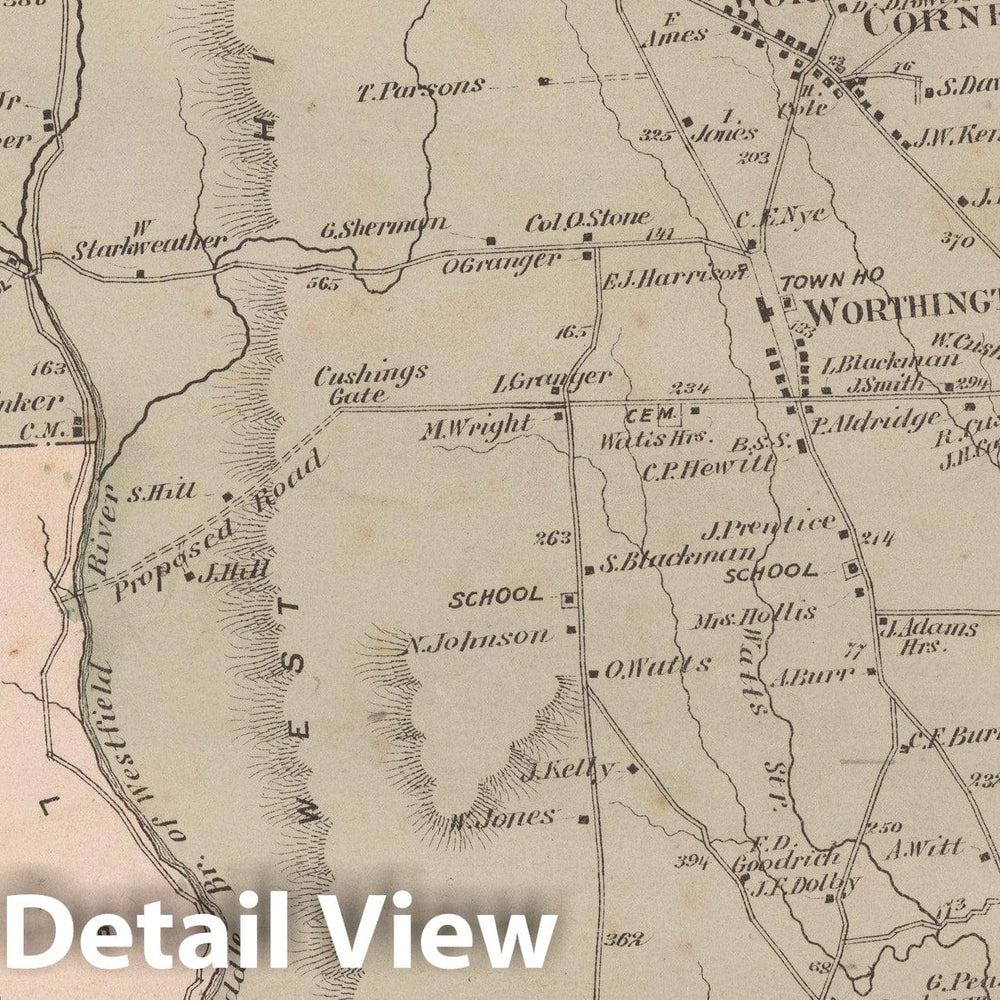 Historic Map : Atlas of Hampshire County Massachusetts, Worthington 1873 , Vintage Wall Art