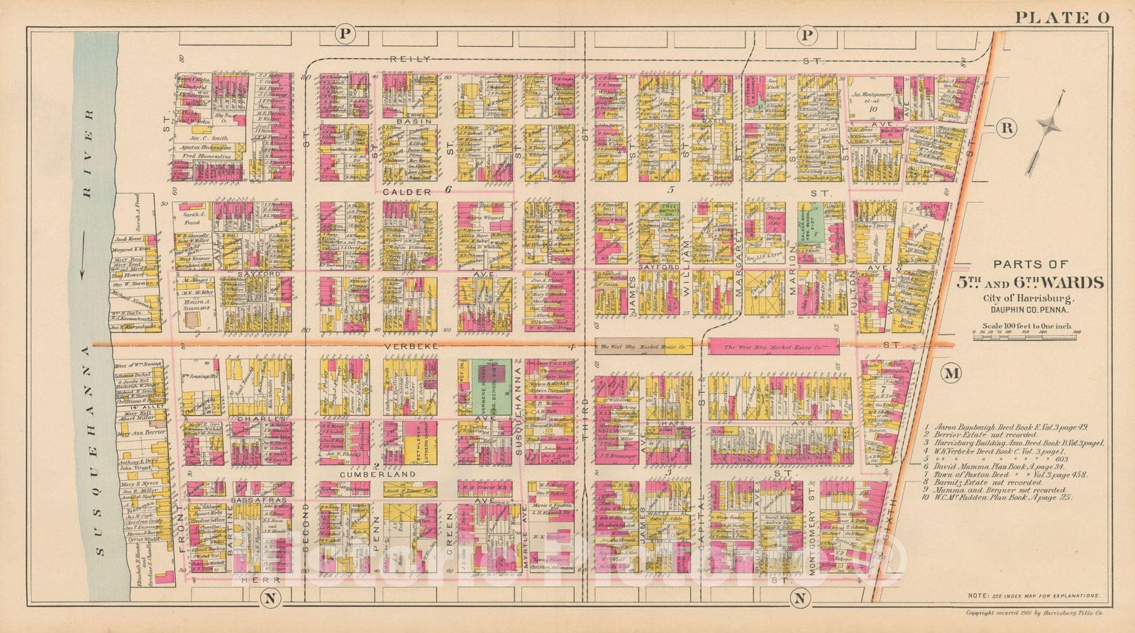 Historic Map : Atlas City of Harrisburg, Harrisburg 1901 Plate O , Vintage Wall Art