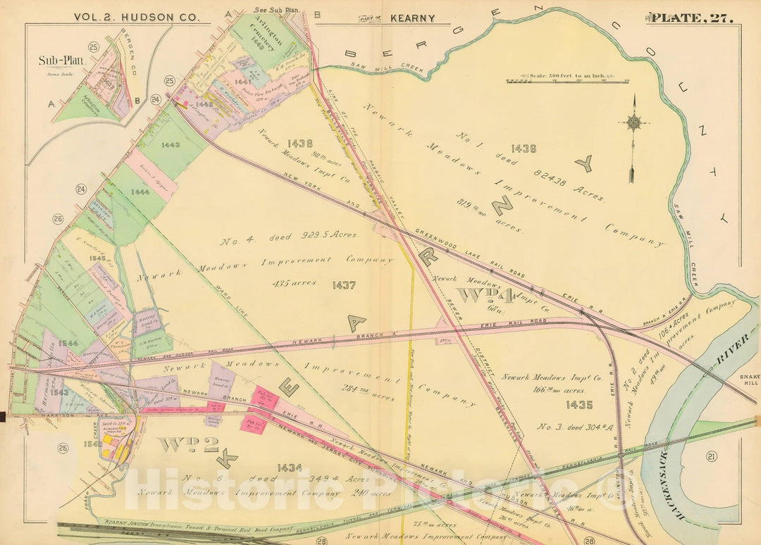 Historic Map : Atlas of Hudson County New Jersey, Kearny 1909 Plate 027 , Vintage Wall Art