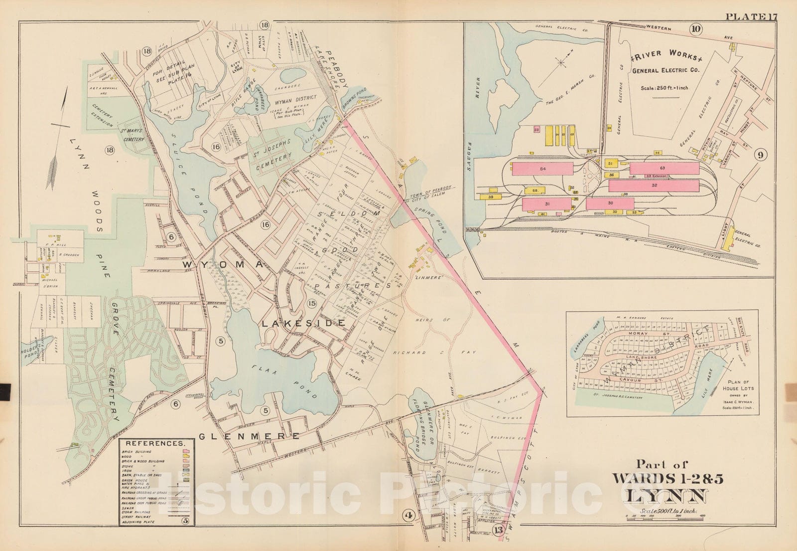 Historic Map : Atlas of Lynn, Swampscott and Saugus, Lynn 1905 Plate 017 , Vintage Wall Art