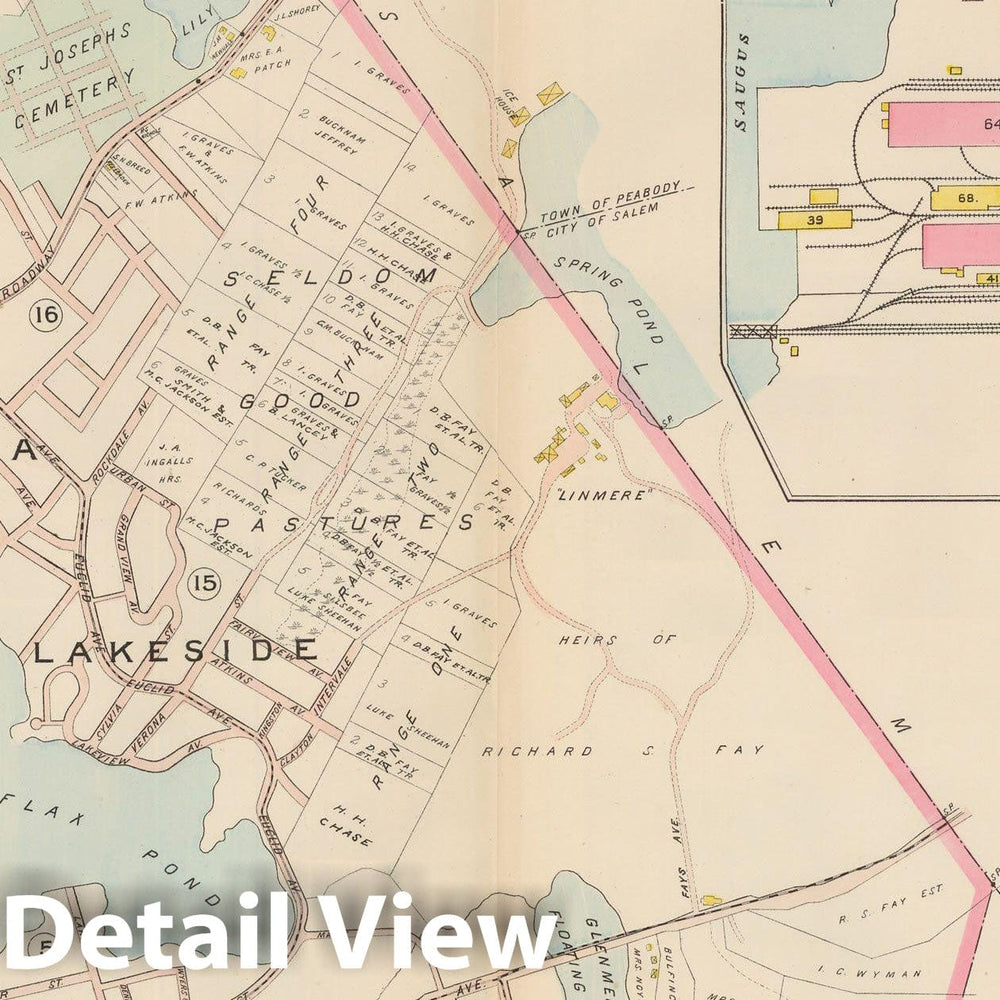 Historic Map : Atlas of Lynn, Swampscott and Saugus, Lynn 1905 Plate 017 , Vintage Wall Art