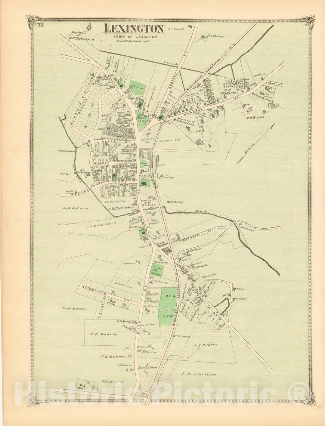 Historic Map : County Atlas of Middlesex Massachusetts, Lexington 1875 , Vintage Wall Art