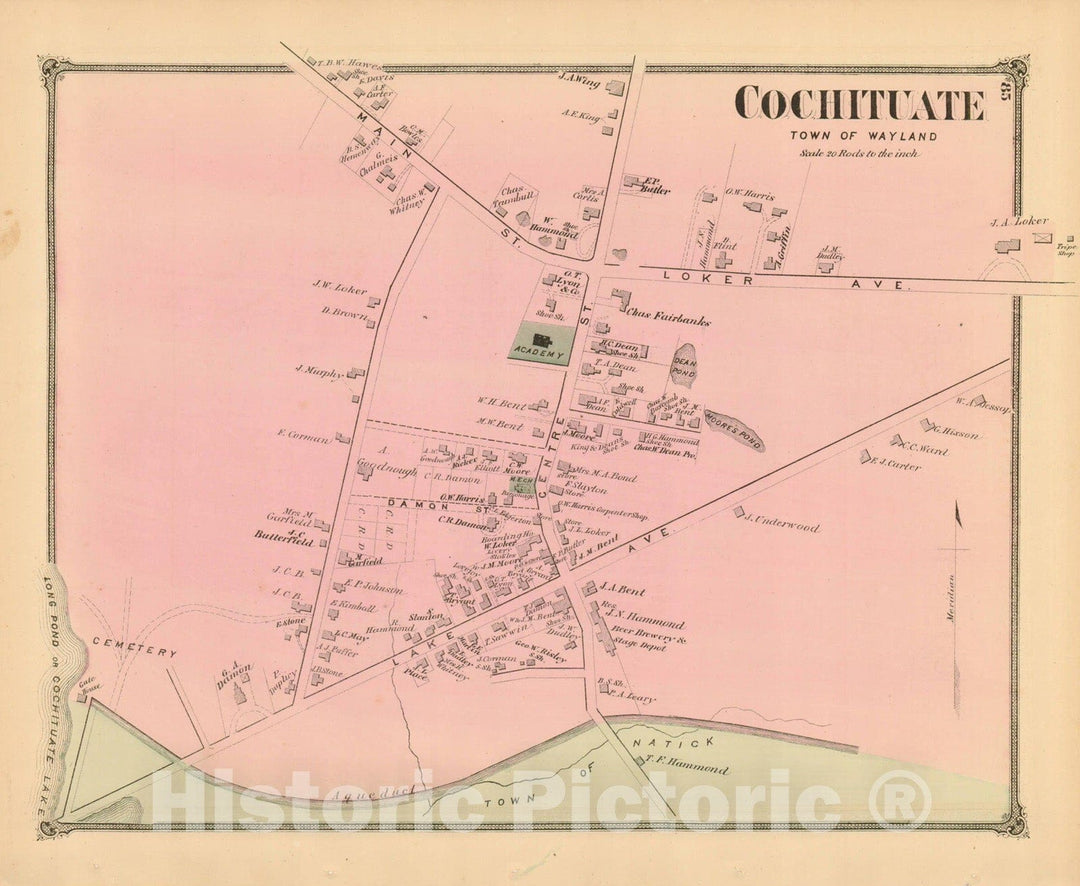 Historic Map : County Atlas of Middlesex Massachusetts, Wayland 1875 , Vintage Wall Art