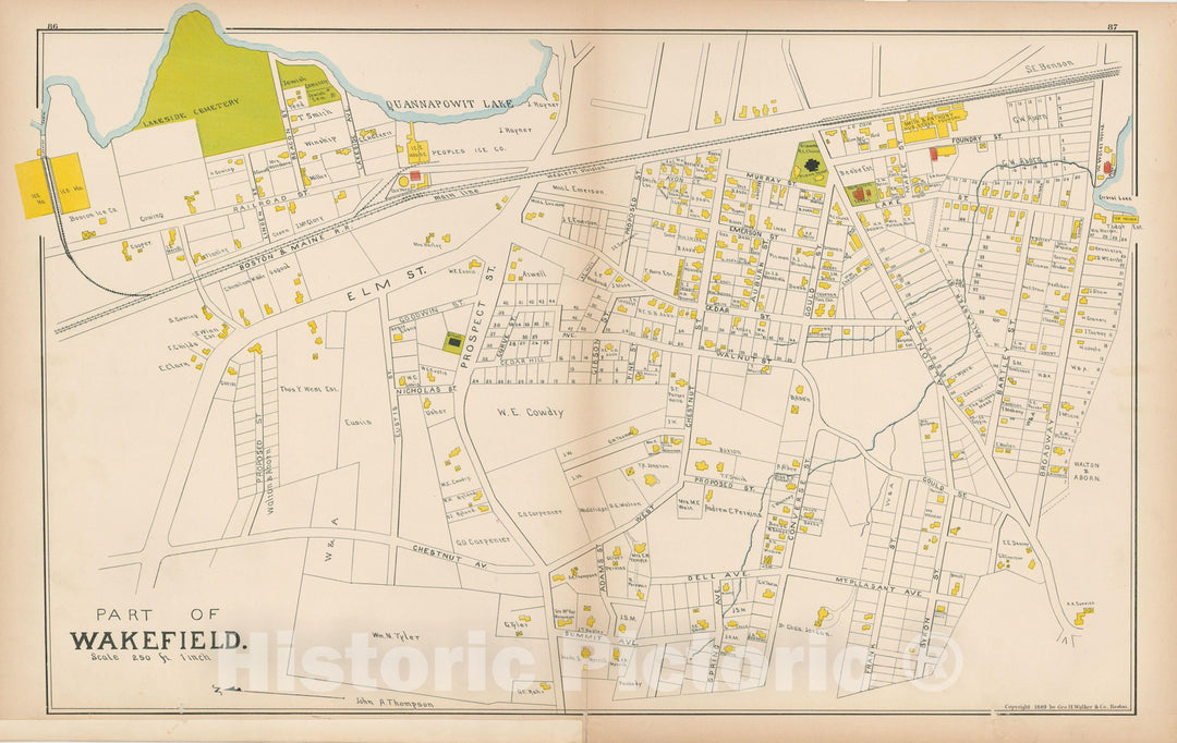 Historic Map : Atlas of Middlesex County, Massachusetts, Wakefield 1889 , v2, Vintage Wall Art