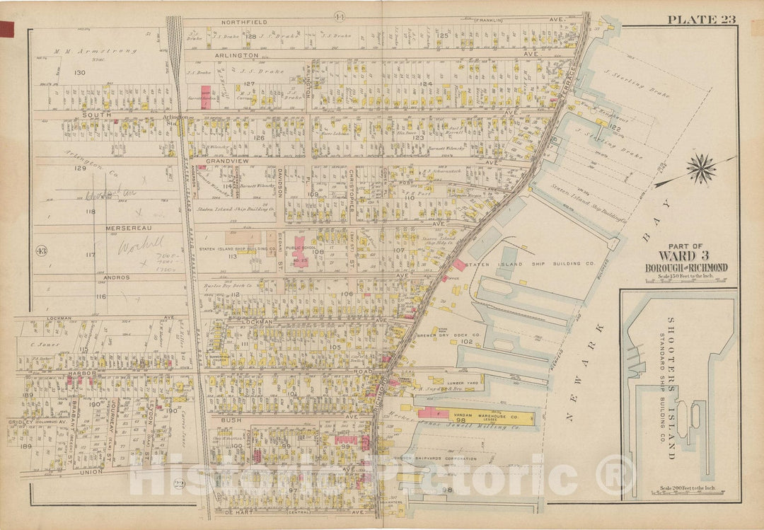 Historic Map : Atlas of Staten Island, Borough of Richmond, Vol 1, Staten Island 1917 Plate 023 , Vintage Wall Art