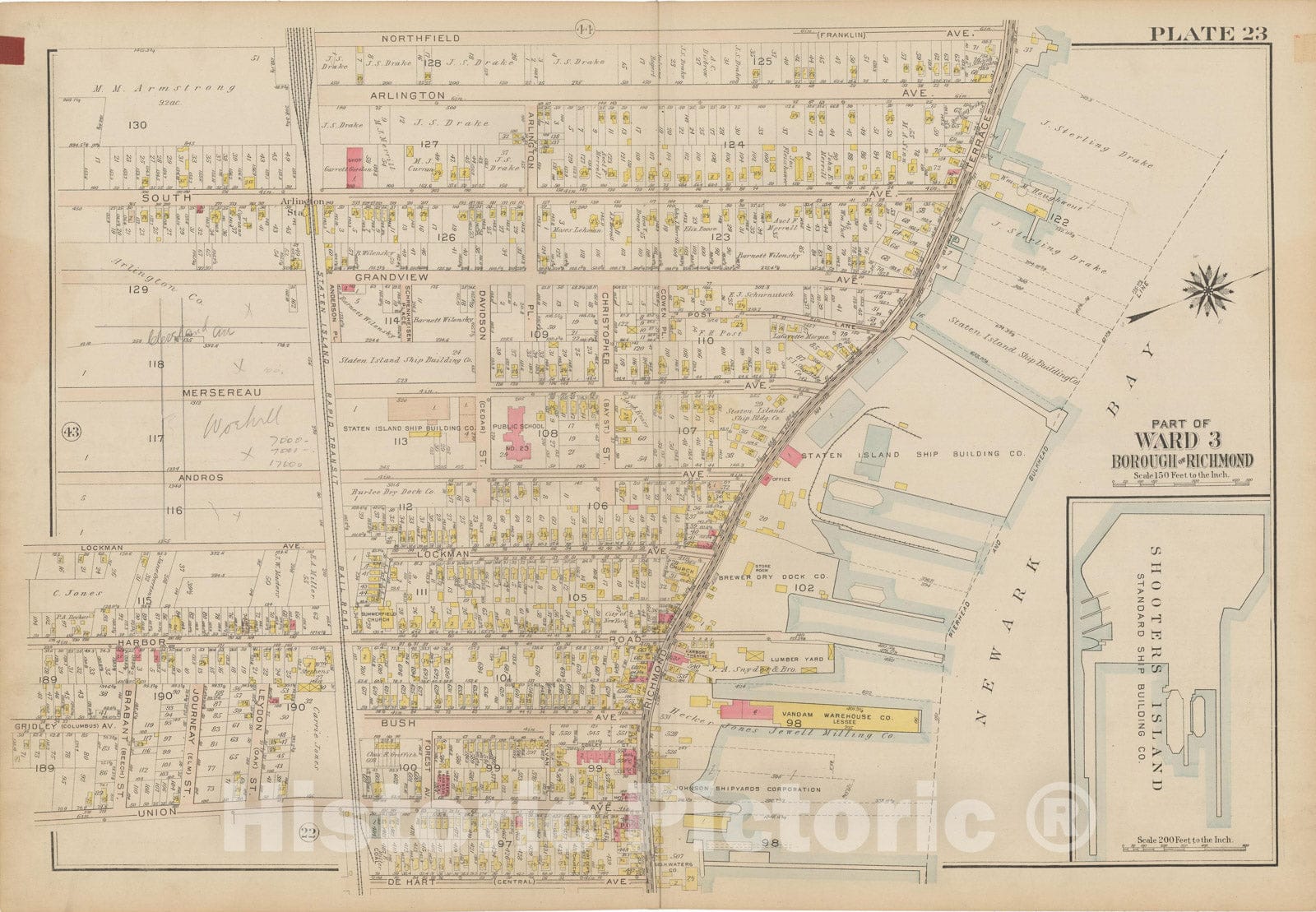 Historic Map : Atlas of Staten Island, Borough of Richmond, Vol 1, Staten Island 1917 Plate 023 , Vintage Wall Art