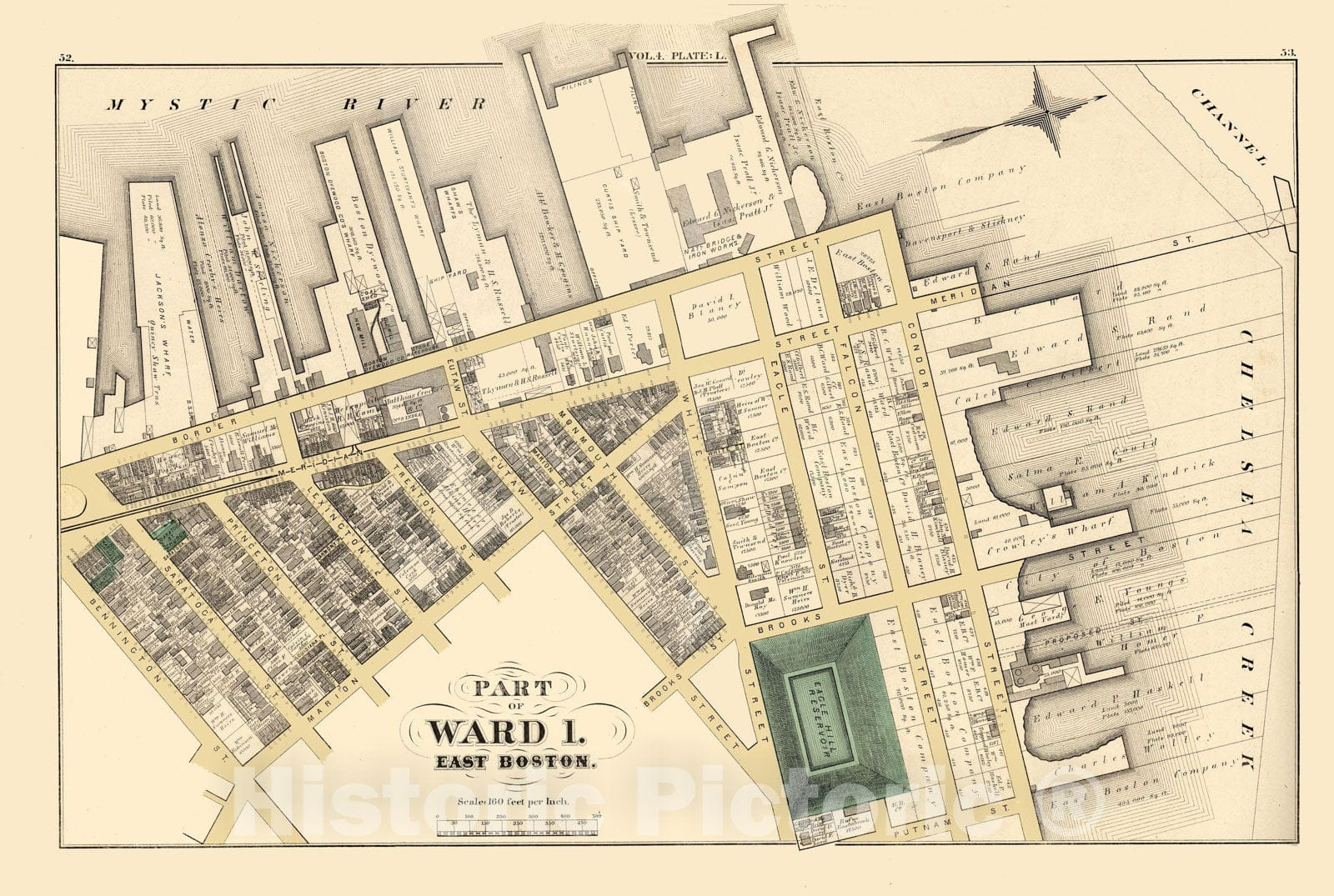 Historic Map : Atlas of county of Suffolk, MA Vol. 4, East Boston 1874 Plate L , Vintage Wall Art