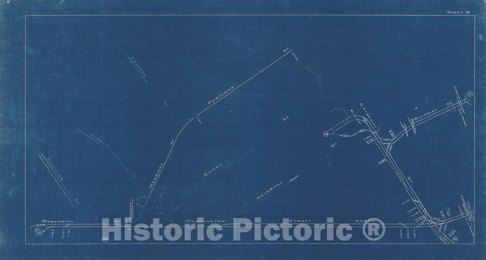 Historic Map : Boston Elevated Railway Track Plans, Boston 1936 Plate 033 , Vintage Wall Art