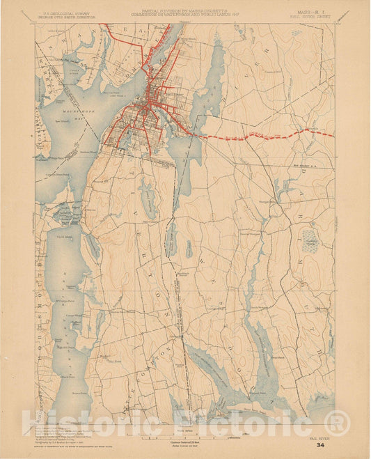 Historic Map : Eastern Massachusetts Street Railway Maps, Fall River 1927 Transit Cartography , Vintage Wall Art