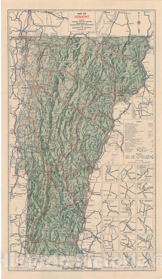 Historic Map : Vermont 1940 , Vintage Wall Art