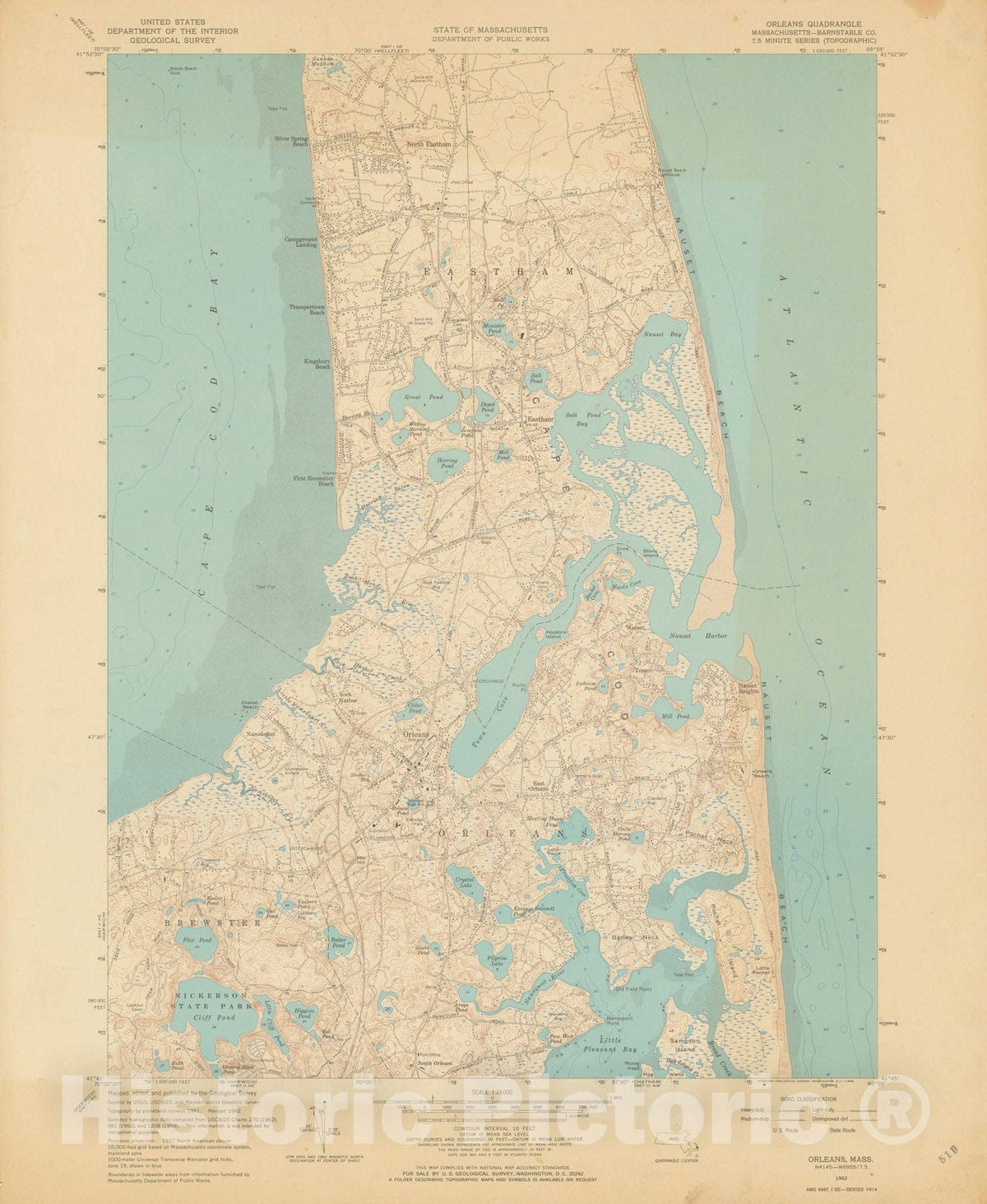 Historic Map : USGS 7.5 Minute Sheets and Quadrangles, Orleans 1962 Topographic Map , Vintage Wall Art