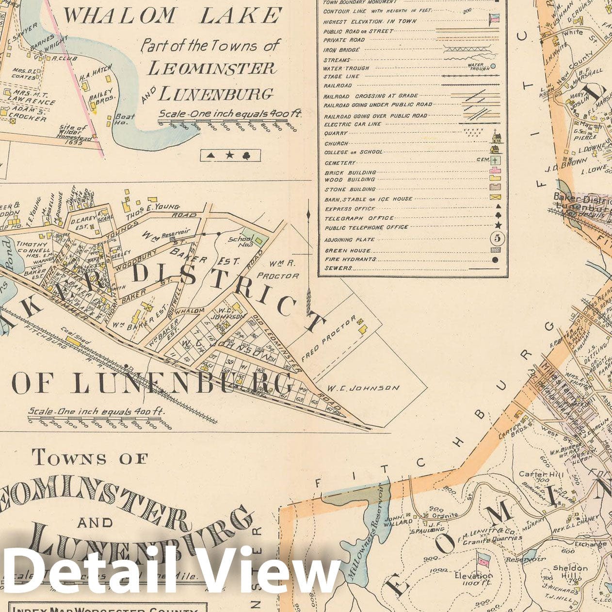 Historic Map : New Topo Atlas County of Worcester, Leominster & Lunenburg 1898 Plate 048 , Vintage Wall Art