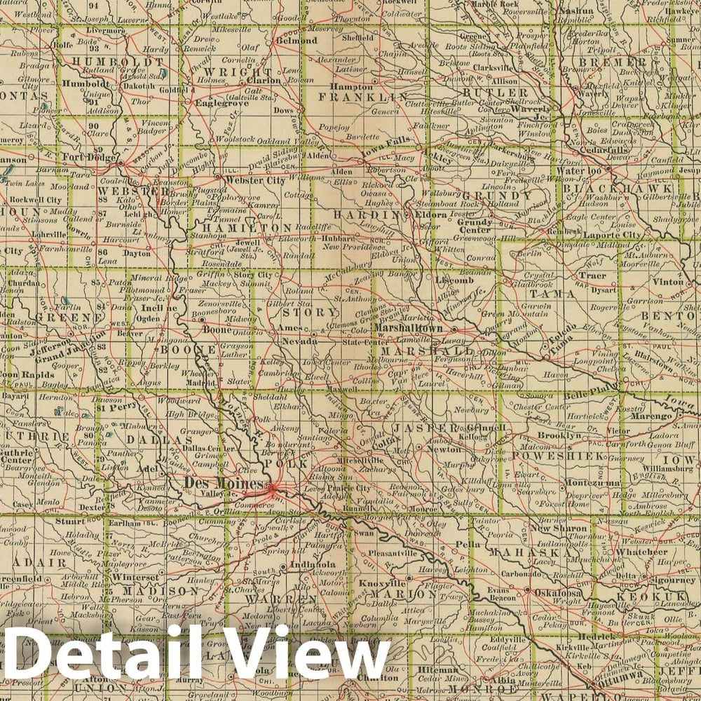 Historic Map : Iowa 1897 , The Century Atlas World , Vintage Wall Art