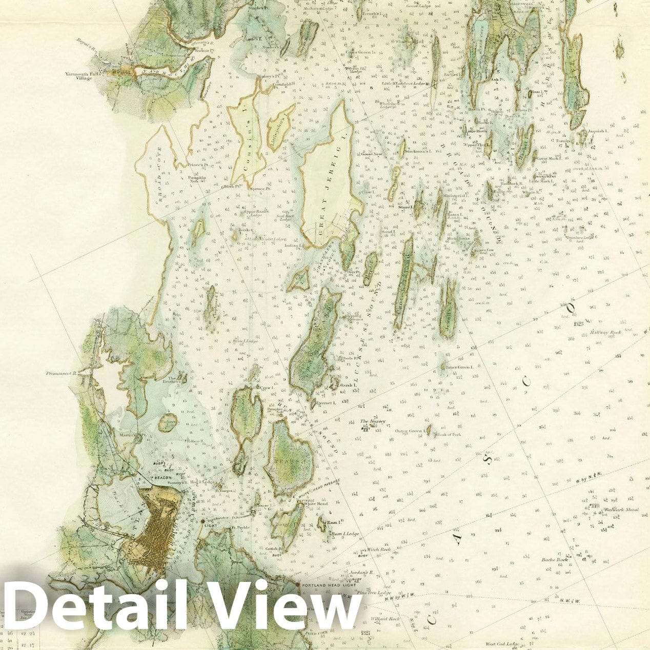Historic Map : Casco Bay & Portland 1863 Topographic Map , Vintage Wall Art