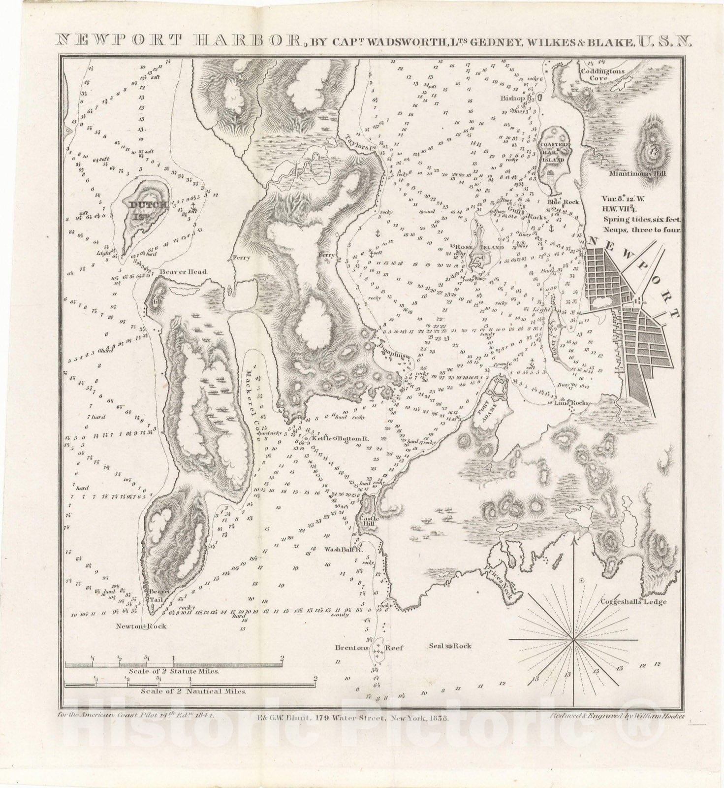 Historic Map : American Coast Pilot, 12th Edition, Jamestown & Newport 1842 , Vintage Wall Art