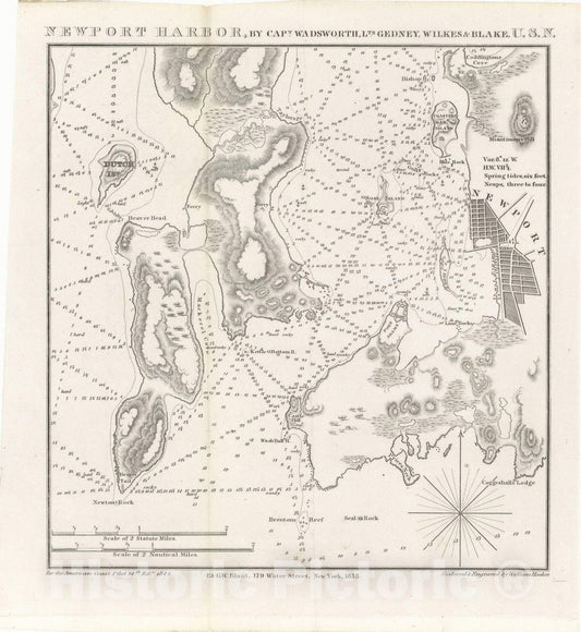 Historic Map : American Coast Pilot, 12th Edition, Jamestown & Newport 1842 , Vintage Wall Art