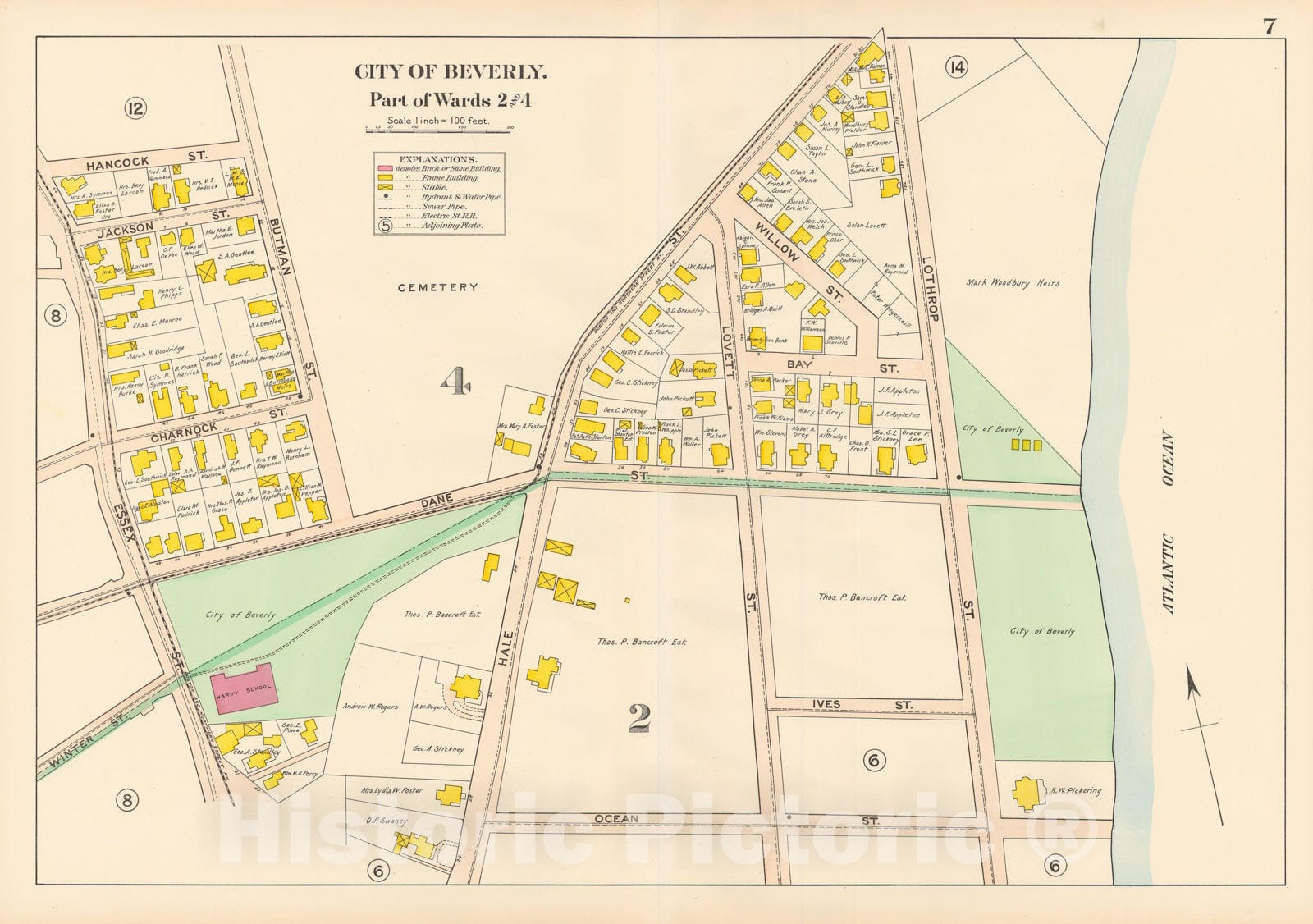 Historic Map : Beverly 1907 Plate 007 , Atlas City of Beverly , Vintage Wall Art