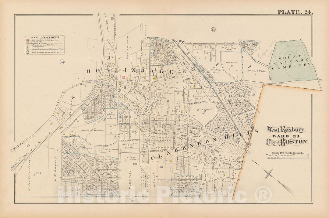 Historic Map : City Atlas of Boston, Massachusetts, Roslindale 1882 Plate 024 , Vintage Wall Art