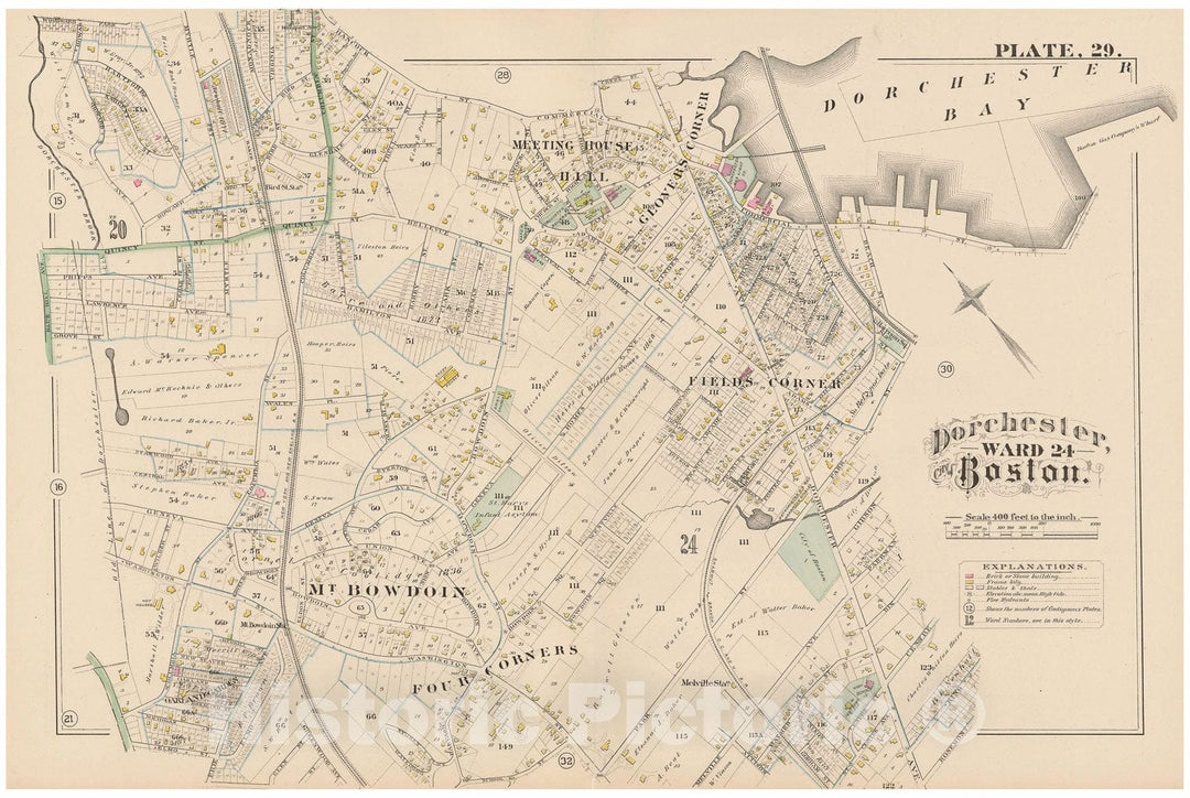 Historic Map : City Atlas of Boston, Massachusetts, Dorchester 1882 Plate 029 , Vintage Wall Art