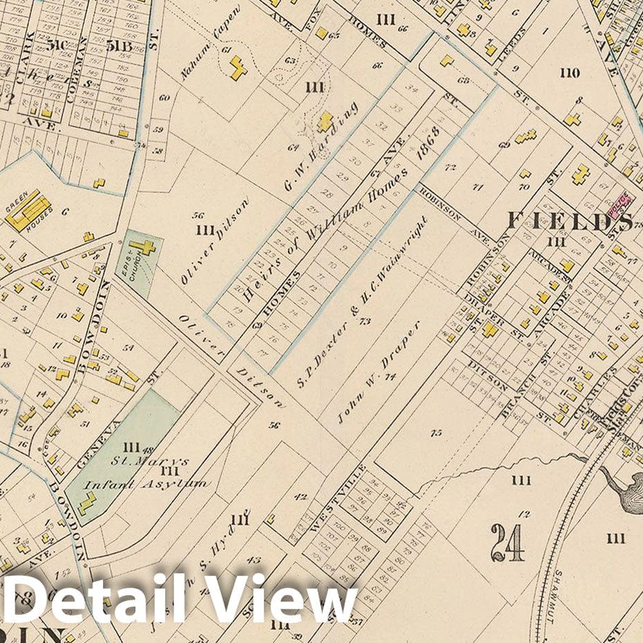 Historic Map : City Atlas of Boston, Massachusetts, Dorchester 1882 Plate 029 , Vintage Wall Art