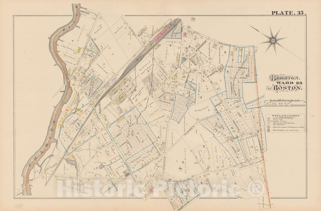 Historic Map : City Atlas of Boston, Massachusetts, Brighton 1882 Plate 035 , Vintage Wall Art