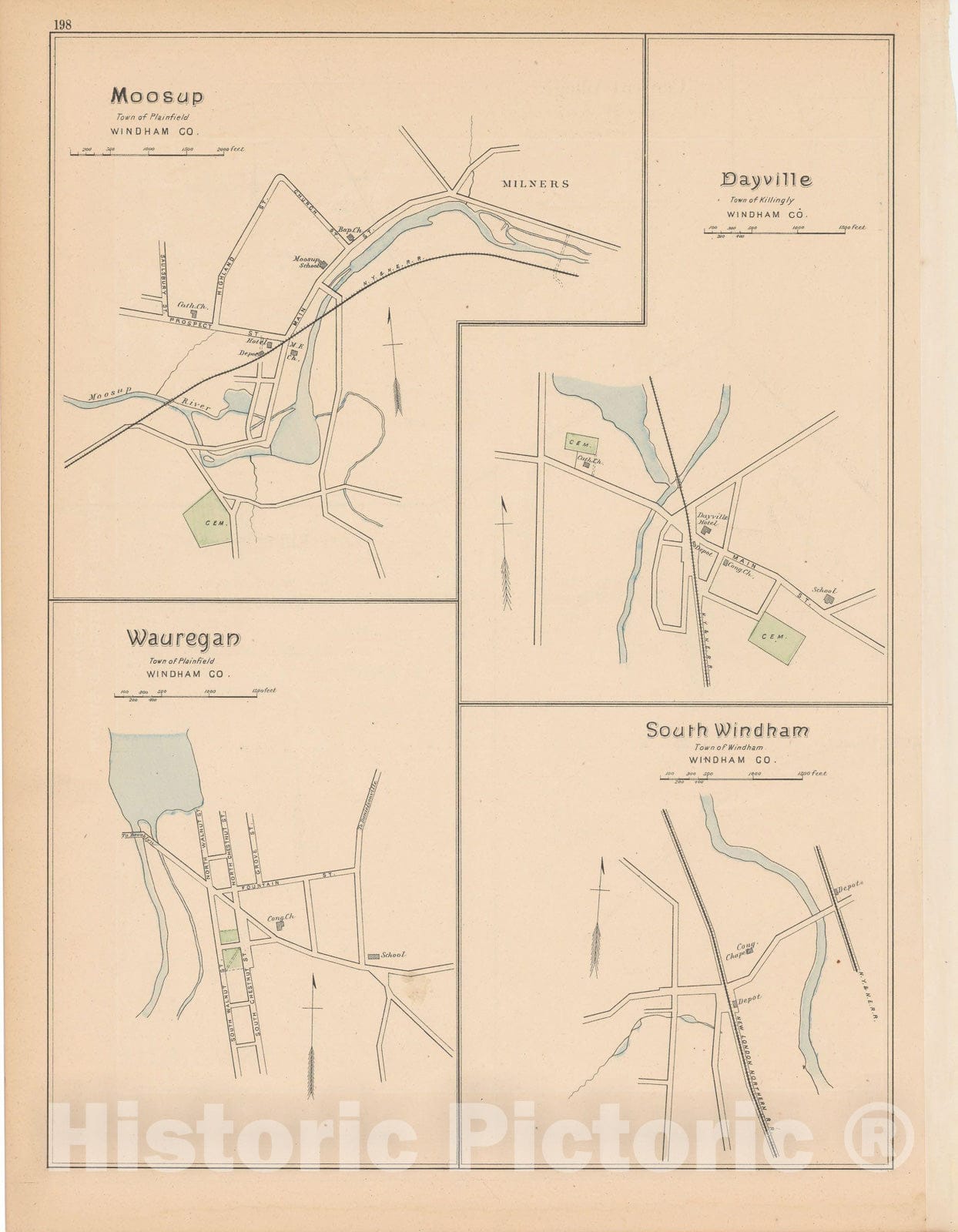 Historic Map : Killingly & Plainfield & Windham 1893 , Town and City Atlas State of Connecticut , Vintage Wall Art