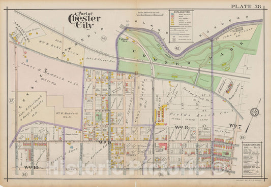 Historic Map : Atlas of Delaware County, West of Ridley Creek, Vol. Two, Chester City 1913 Plate 038 , Vintage Wall Art