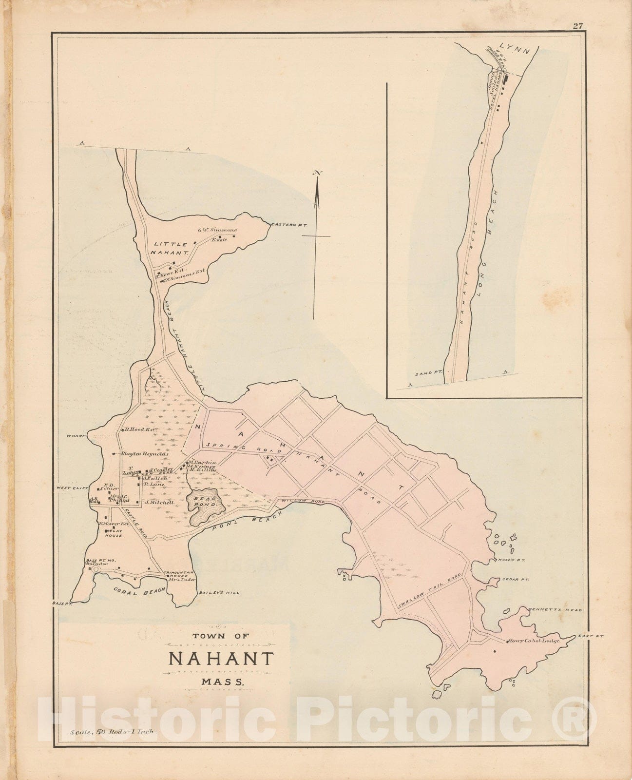 Historic Map : Atlas of Essex County, Nahant 1884 , Vintage Wall Art