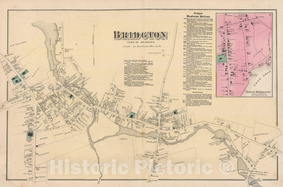 Historic Map : Atlas of Cumberland County Maine, Bridgton 1871 , Vintage Wall Art