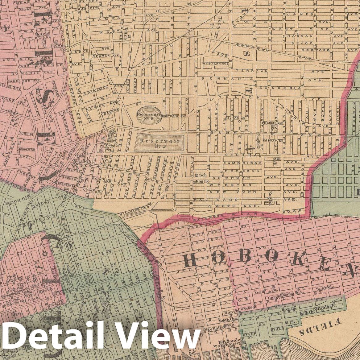 Historic Map : Hoboken & Jersey City & Union & Weehawken & West Hoboken 1872 , Vintage Wall Art