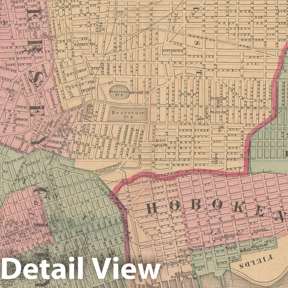 Historic Map : Hoboken & Jersey City & Union & Weehawken & West Hoboken 1872 , Vintage Wall Art