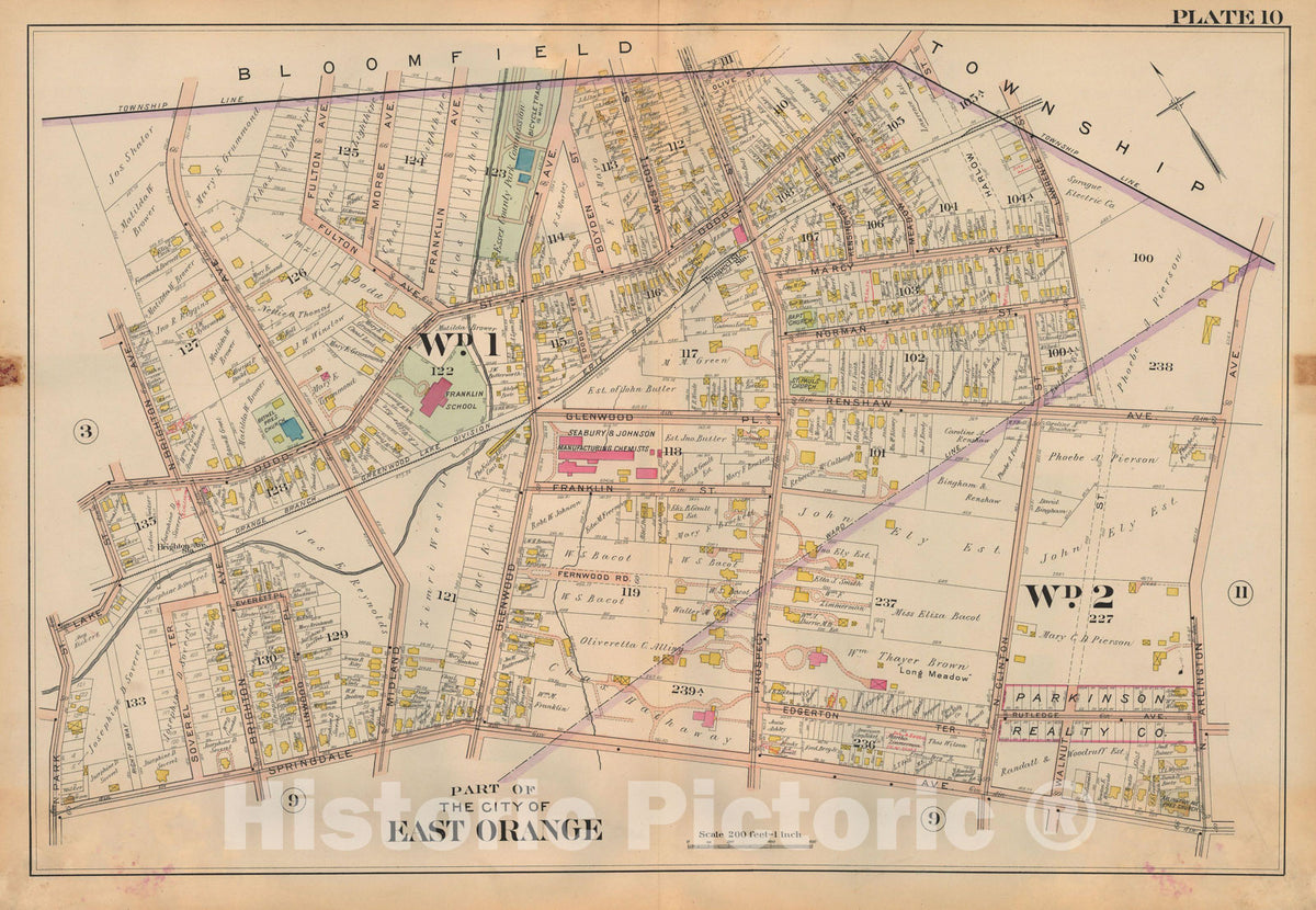 Historic Map : The Oranges, East Orange,Plate 010 , v2, Vintage Wall Art
