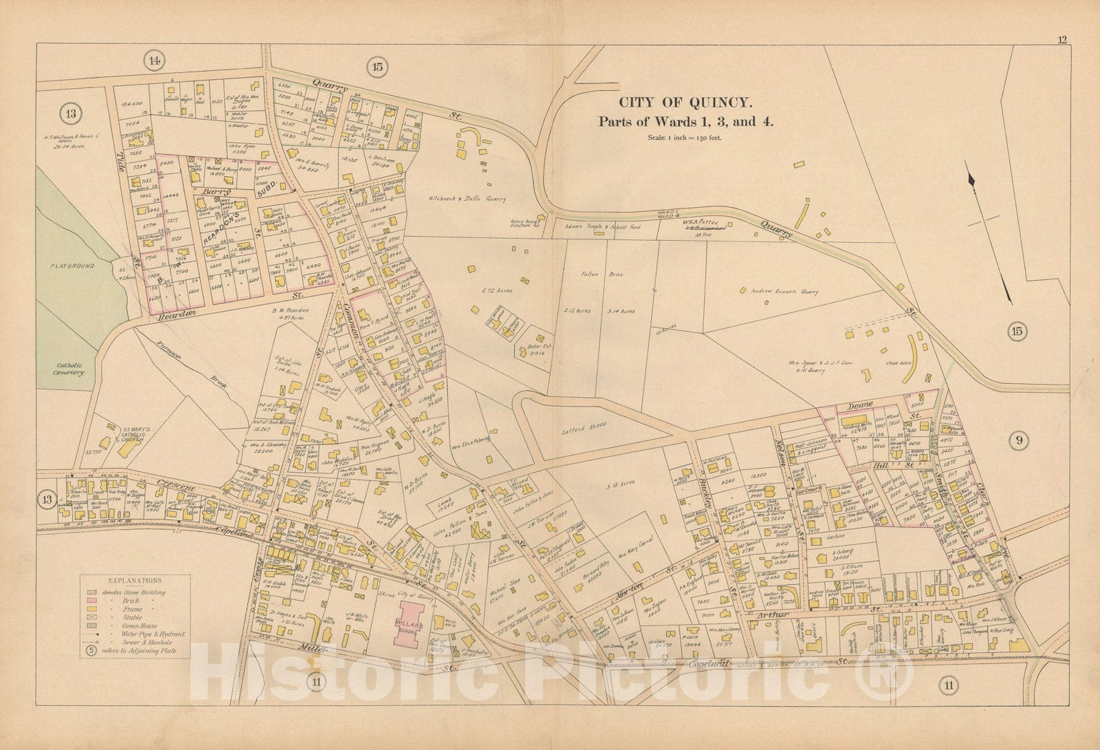 Historic Map : Atlas City of Quincy, Norfolk County, Mass., Quincy 1897 Plate 012 , Vintage Wall Art