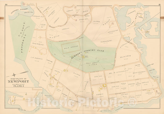 Historic Map : Atlas of Southern Rhode Island, Newport 1895 Plate 005 , Vintage Wall Art