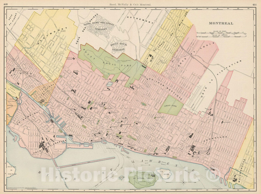 Historic Map : Montreal 1903 , Rand McNally Business Atlas , Vintage Wall Art