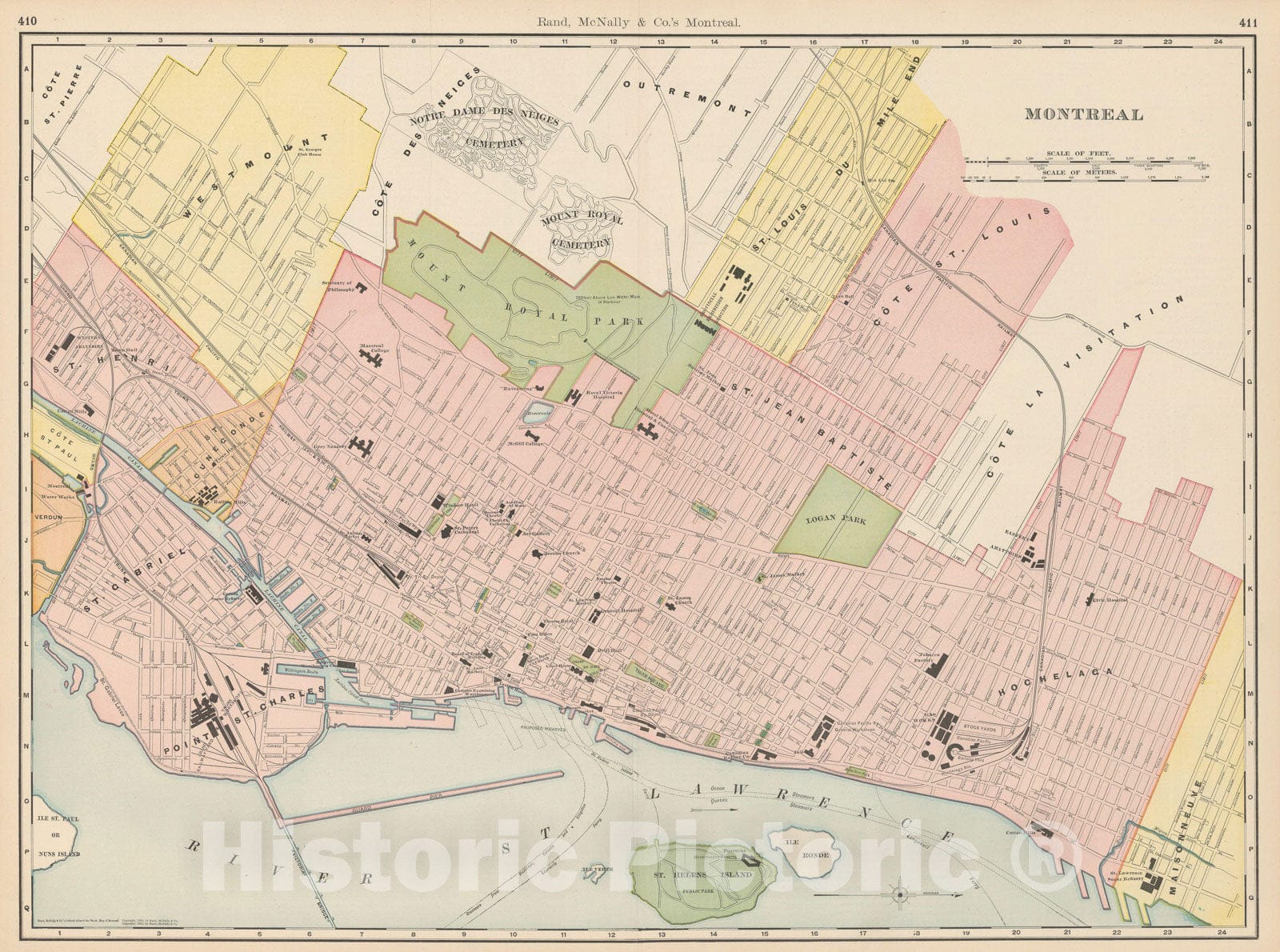 Historic Map : Montreal 1903 , Rand McNally Business Atlas , Vintage Wall Art