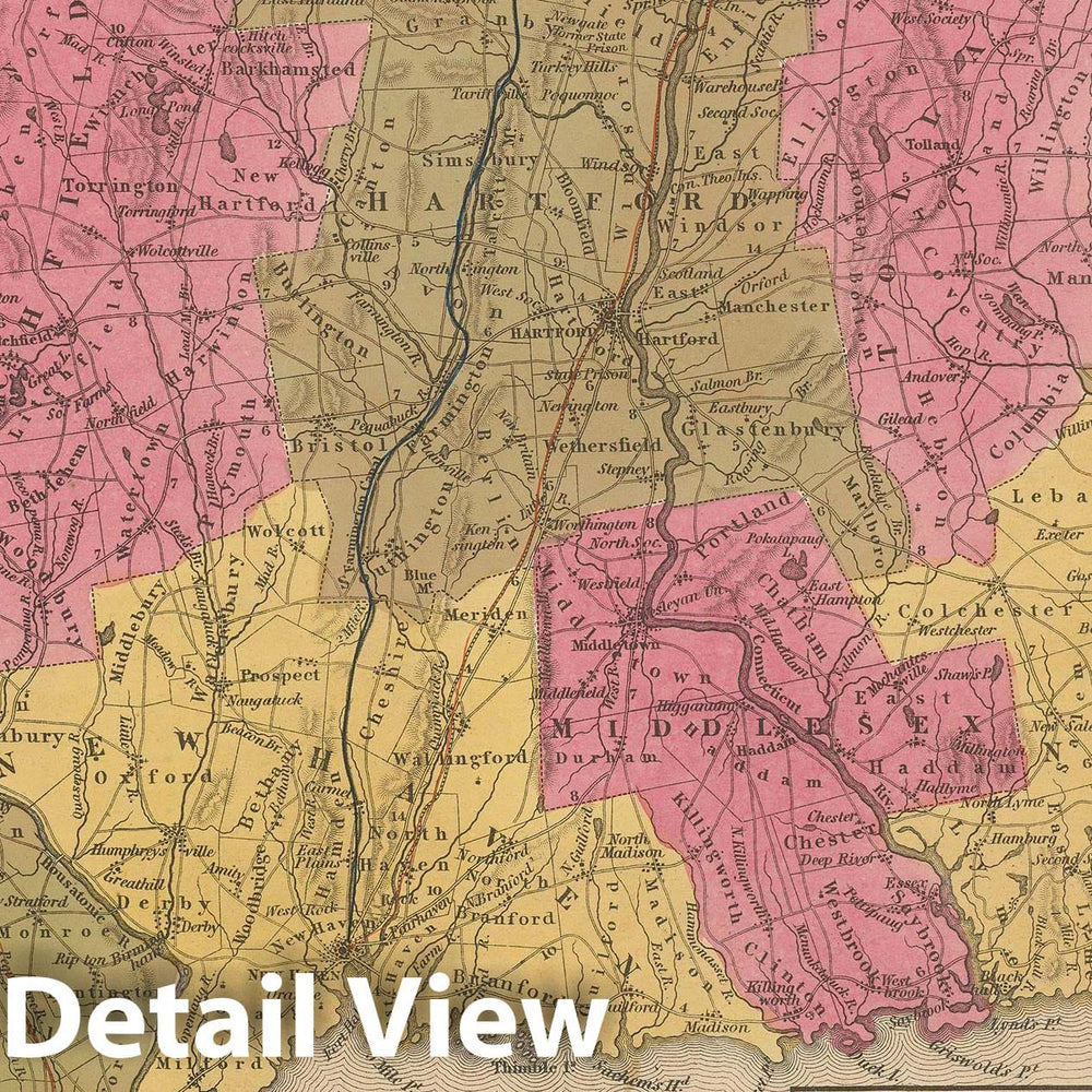 Historic Map : Connecticut 1847 , A New Universal Atlas of the World , Vintage Wall Art