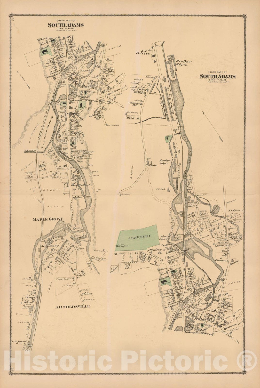 Historic Map : County Atlas of Berkshire County, South Adams 1876 , v2, Vintage Wall Art