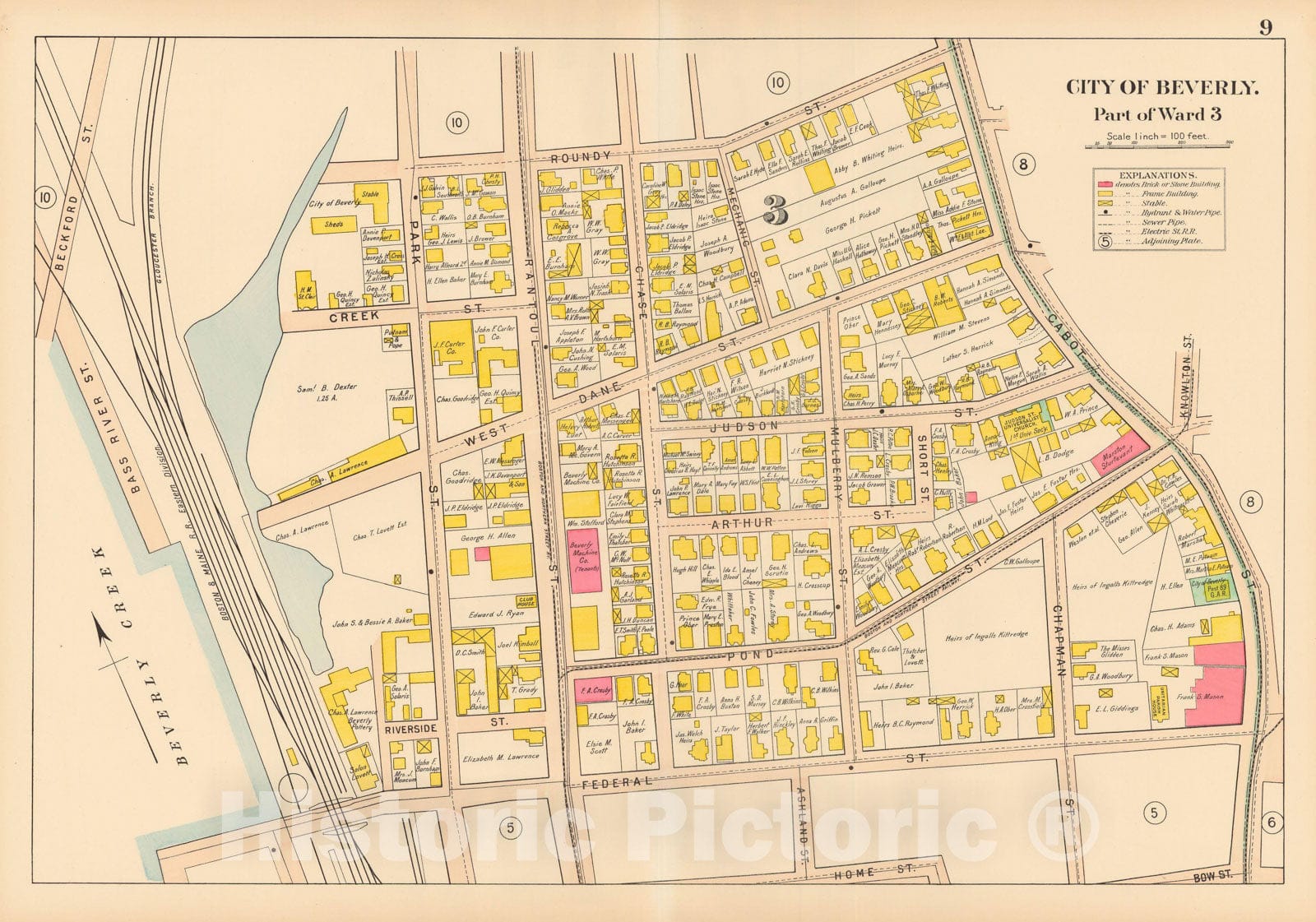 Historic Map : Beverly 1907 Plate 009 , Atlas City of Beverly , Vintage Wall Art