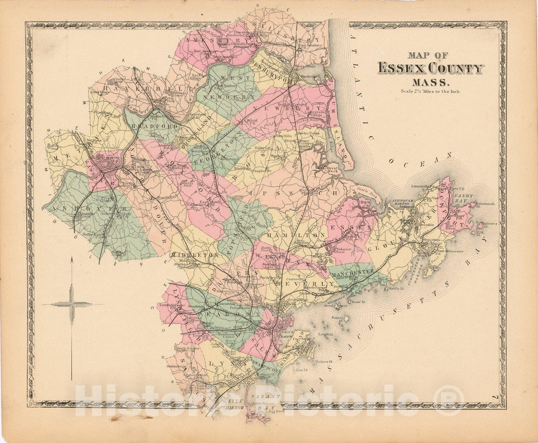 Historic Map : Atlas of Essex County Massachusetts, 1872 , Vintage Wall Art