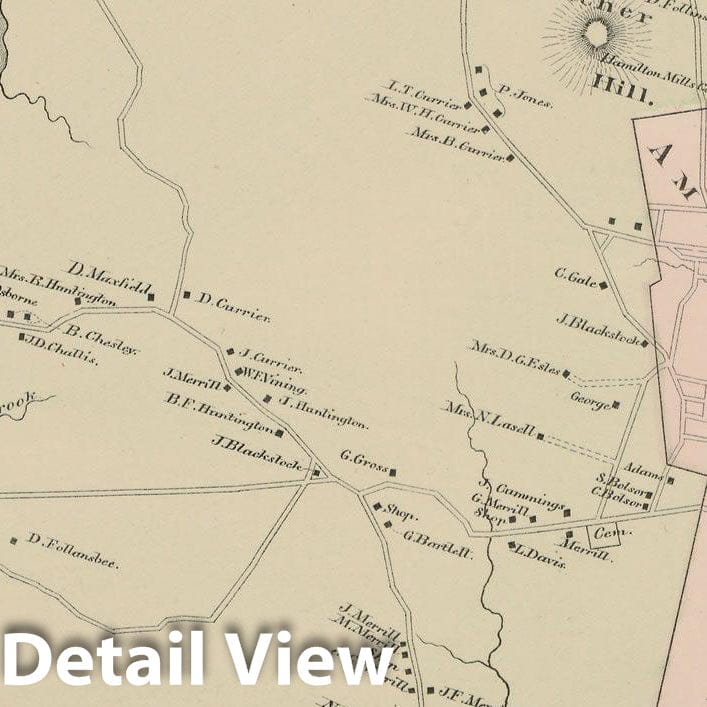 Historic Map : Atlas of Essex County, Amesbury 1884 , Vintage Wall Art
