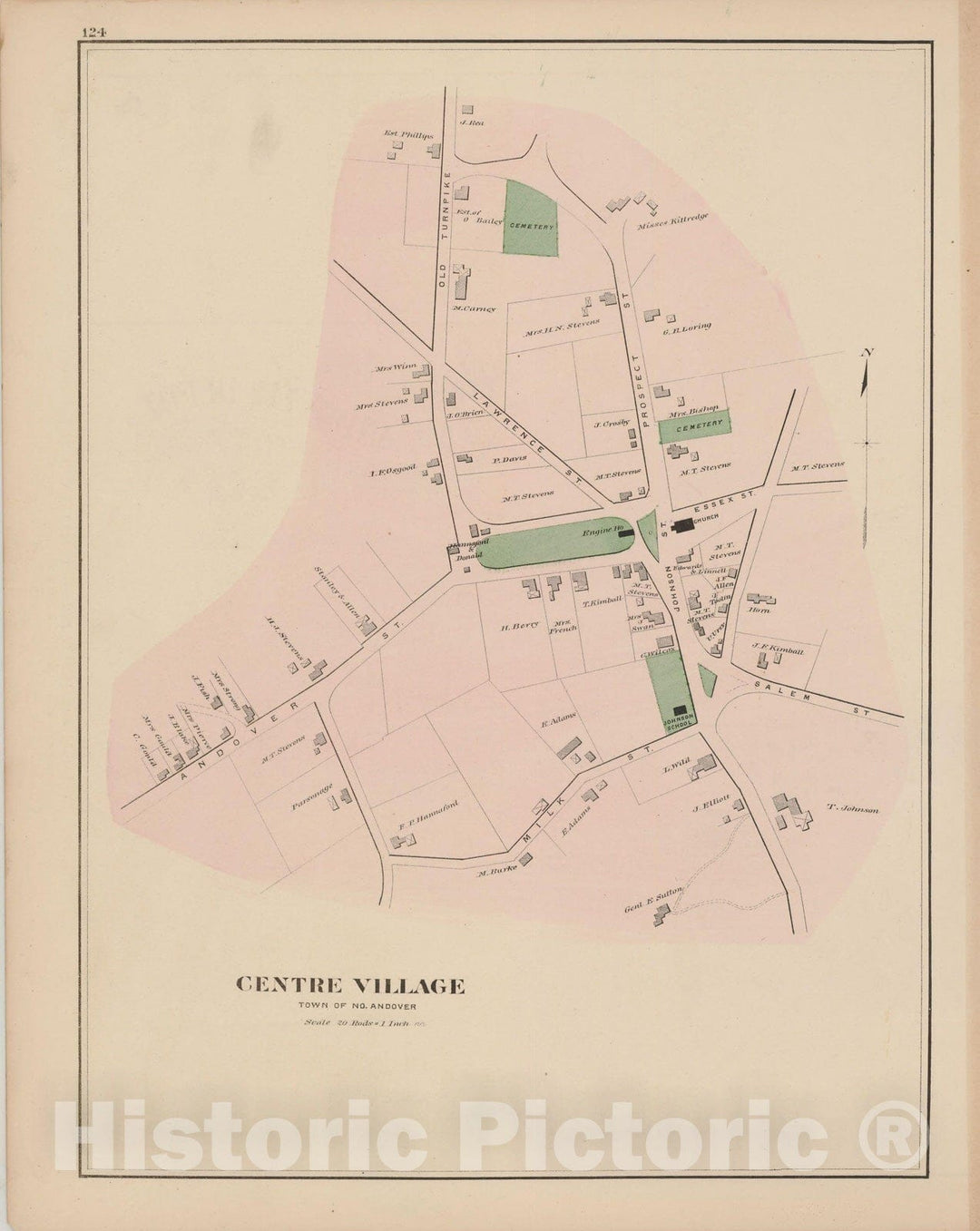 Historic Map : Atlas of Essex County, North Andover 1884 , Vintage Wall Art